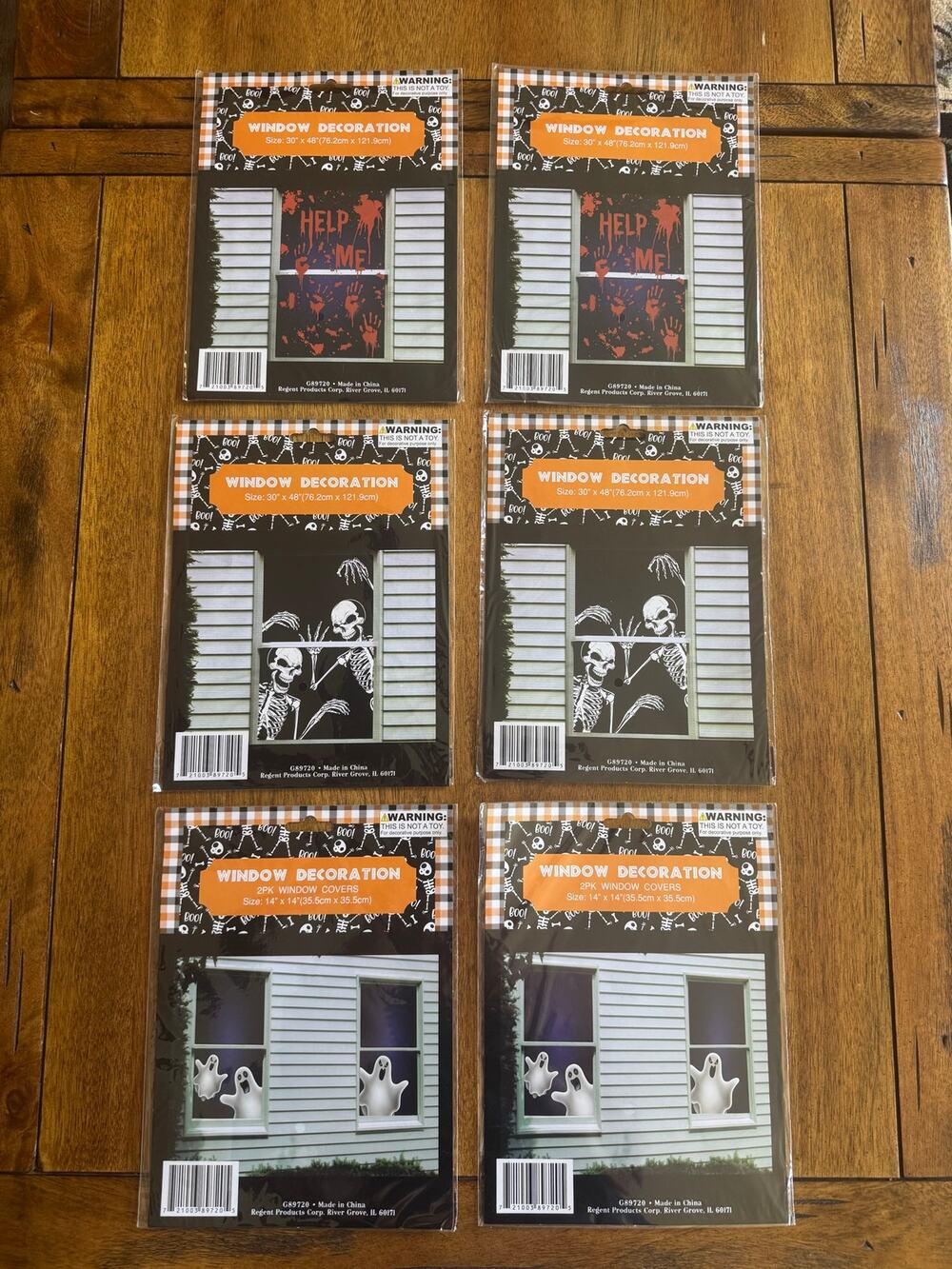 NWT Halloween Window Decorations Lot 6 Blood Hands Skeleton Ghost Help Me Covers
